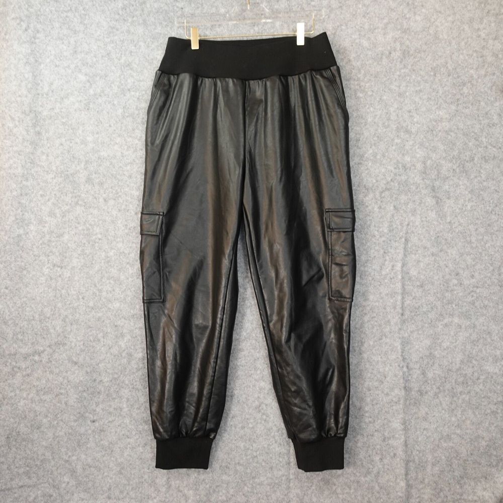 Y2K Punk Rock Leather Pants XL Black CINQ A SEPT Baggy Jogger Faux 30x25 $265